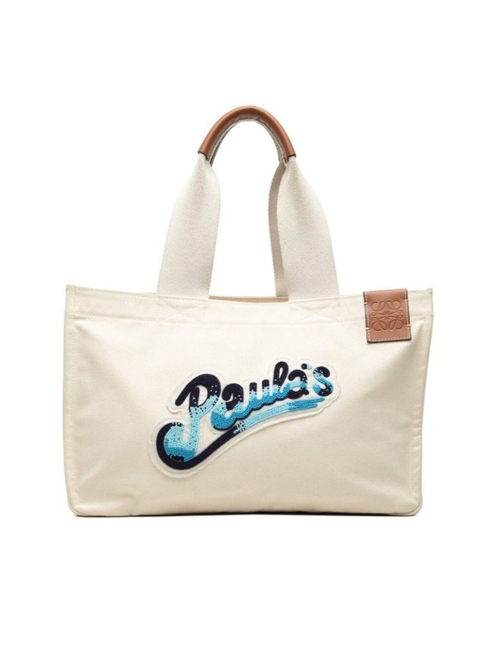 Loewe Anagram Paula's Ibiza Tote Bag White Brown Canvas Leather